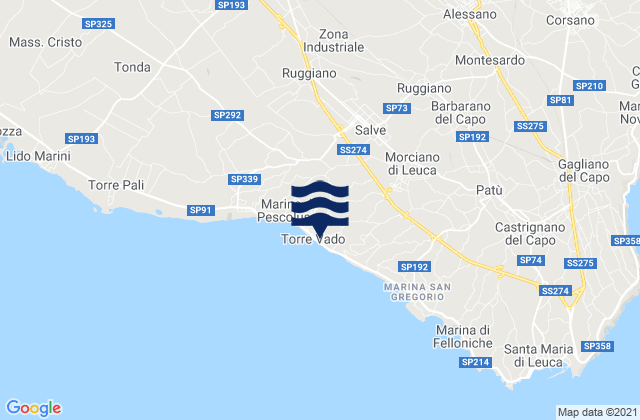 Mappa delle Getijden in Salve, Italy