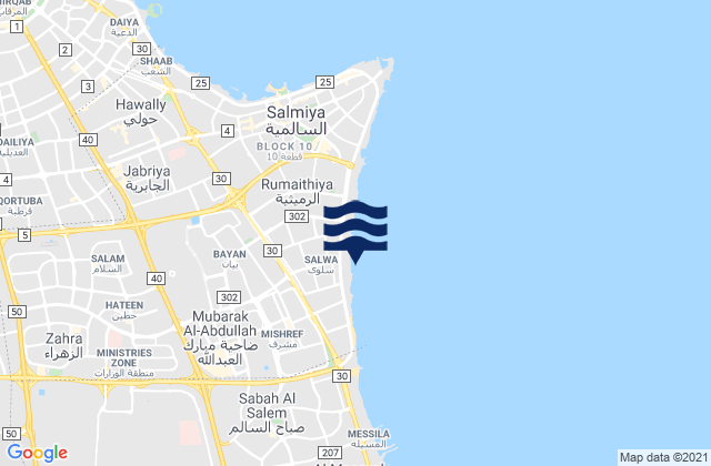 Mappa delle Getijden in Salwá, Kuwait
