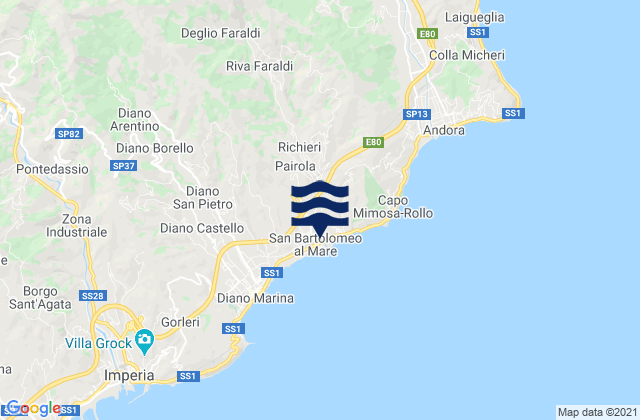 Mappa delle Getijden in San Bartolomeo al Mare, Italy