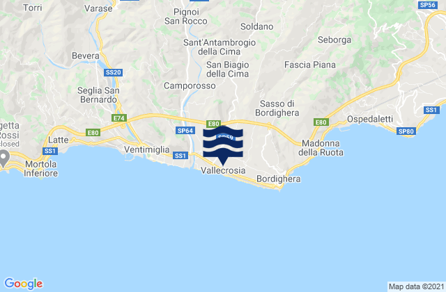 Mappa delle Getijden in San Biagio della Cima, Italy