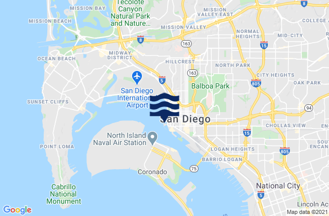 Mappa delle Getijden in San Diego (broadway), United States