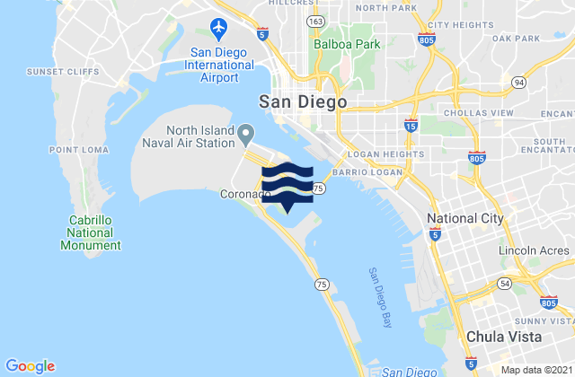 Mappa delle Getijden in San Diego Bay Entrance, United States
