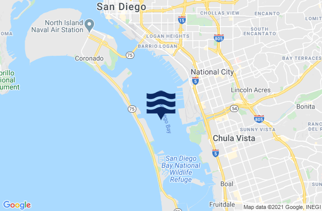 Mappa delle Getijden in San Diego Bay, United States