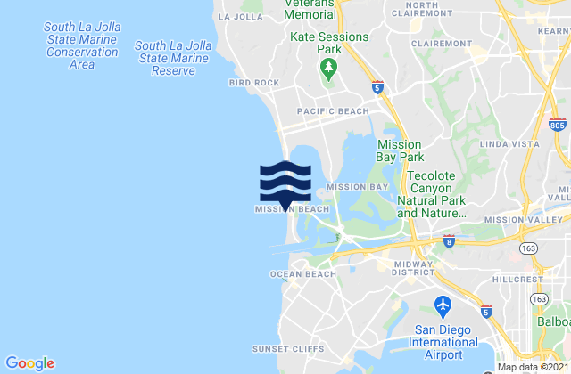 Mappa delle Getijden in San Diego Mission Beach, United States