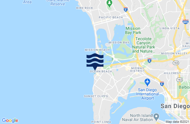 Mappa delle Getijden in San Diego Ocean Beach Park, United States