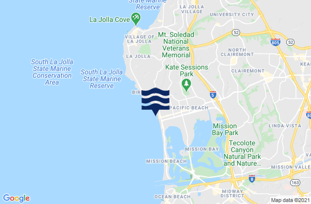 Mappa delle Getijden in San Diego Pacific Beach, United States