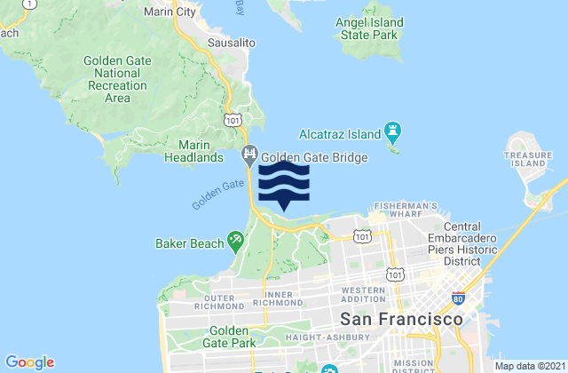 Mappa delle Getijden in San Francisco (Golden Gate), United States
