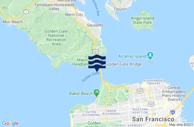 Mappa delle Getijden in San Francisco Bay Entrance (Golden Gate), United States