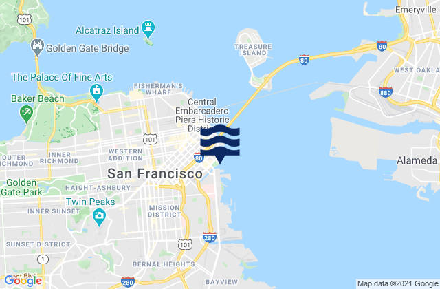 Mappa delle Getijden in San Francisco, United States