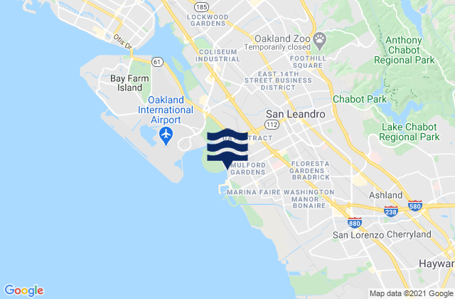 Mappa delle Getijden in San Leandro, United States