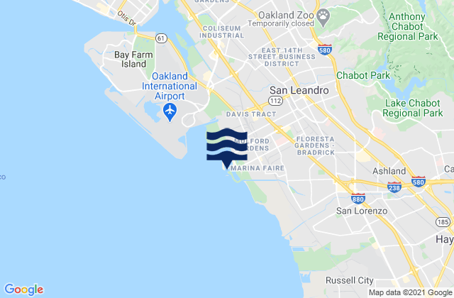 Mappa delle Getijden in San Leandro Marina, United States