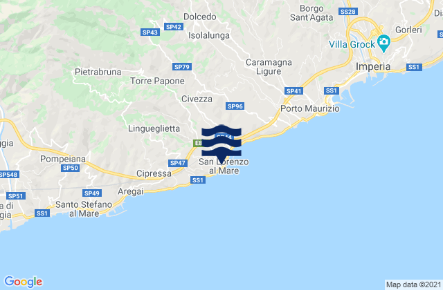 Mappa delle Getijden in San Lorenzo al Mare, Italy
