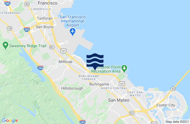 Mappa delle Getijden in San Mateo, United States