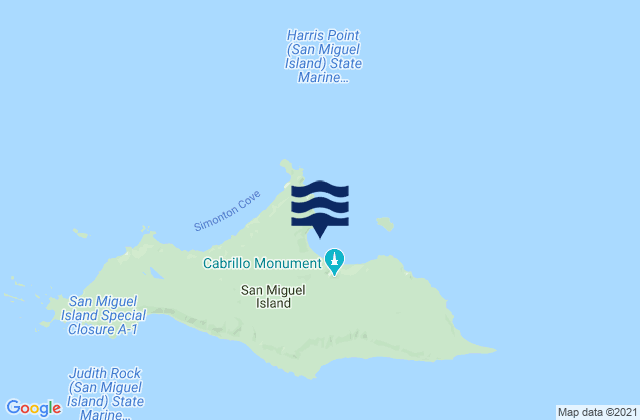 Mappa delle Getijden in San Miguel Island, United States