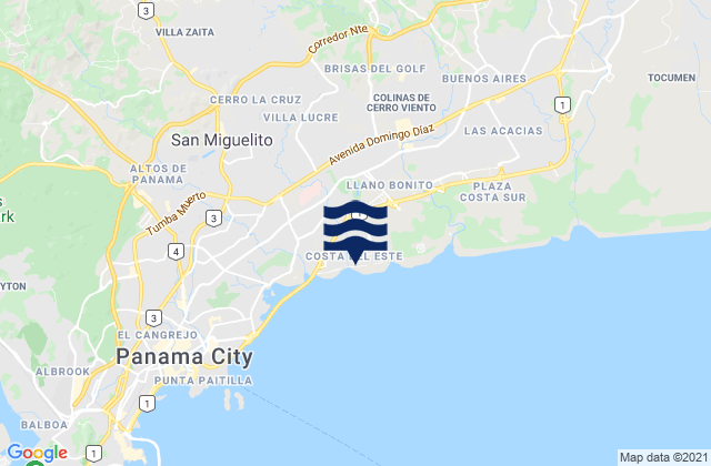 Mappa delle Getijden in San Miguelito, Panama