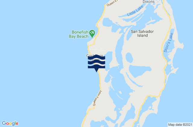 Mappa delle Getijden in San Salvador Island, Bahamas