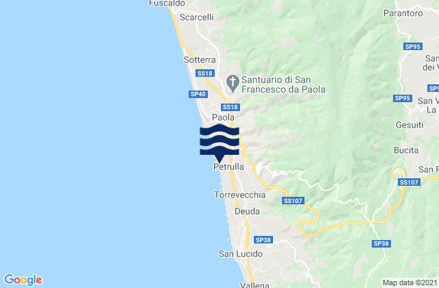Mappa delle Getijden in San Vincenzo la Costa, Italy