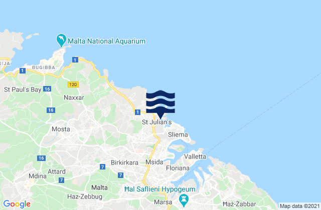 Mappa delle Getijden in San Ġiljan, Malta