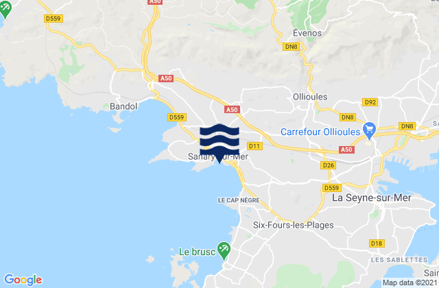 Mappa delle Getijden in Sanary-sur-Mer, France