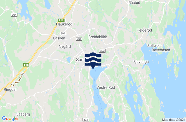 Mappa delle Getijden in Sandefjord, Norway