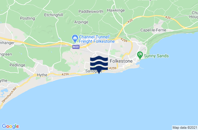 Mappa delle Getijden in Sandgate Beach, United Kingdom