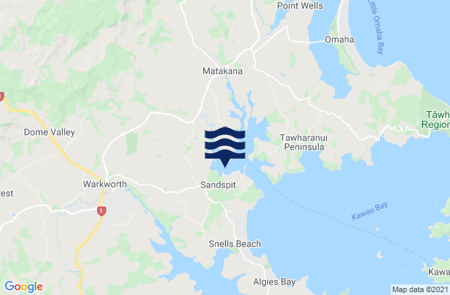 Mappa delle Getijden in Sandspit (Makatana River), New Zealand