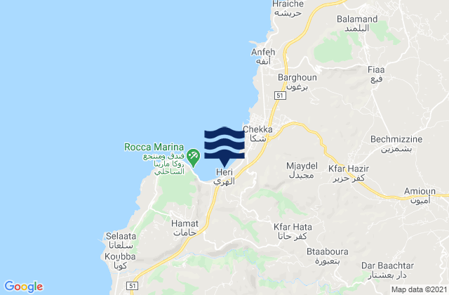 Mappa delle Getijden in Sandy Beach - Chekka, Lebanon