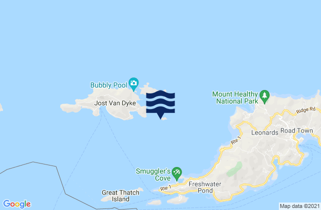 Mappa delle Getijden in Sandy Spit, British Virgin Islands