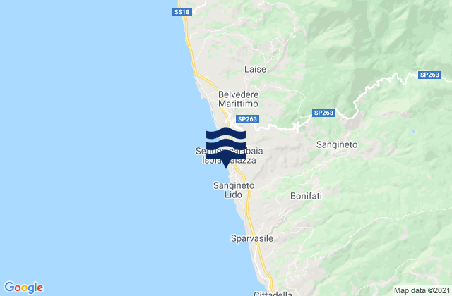Mappa delle Getijden in Sangineto, Italy