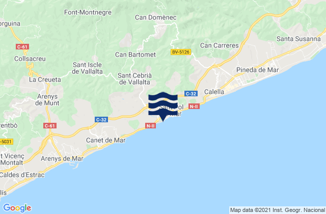 Mappa delle Getijden in Sant Pol de Mar, Spain