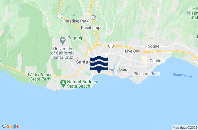 Mappa delle Getijden in Santa Cruz Beach, United States