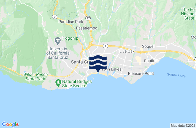 Mappa delle Getijden in Santa Cruz County, United States