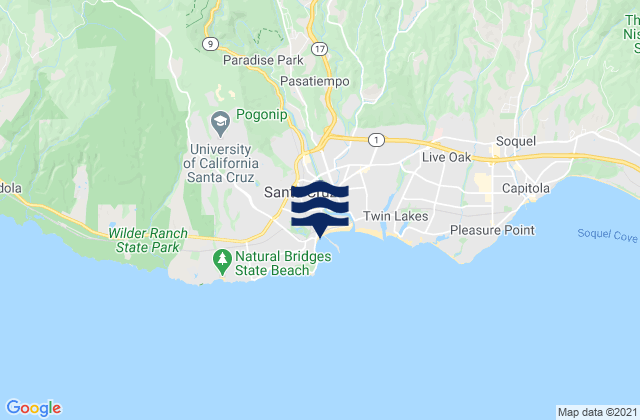 Mappa delle Getijden in Santa Cruz, United States