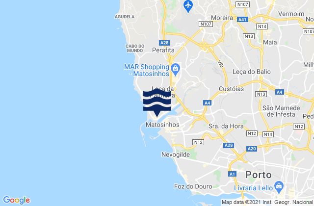 Mappa delle Getijden in Santa Cruz do Bispo, Portugal