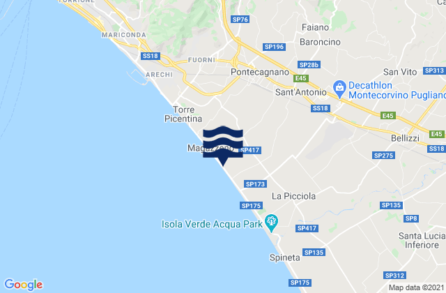 Mappa delle Getijden in Santa Tecla-Castelpagano, Italy