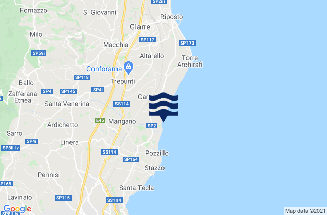 Mappa delle Getijden in Santa Venerina, Italy