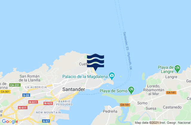 Mappa delle Getijden in Santander (El Sardinero), Spain