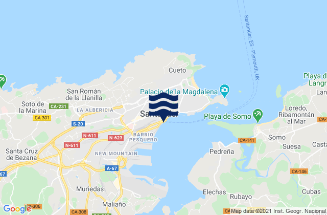 Mappa delle Getijden in Santander Port, Spain