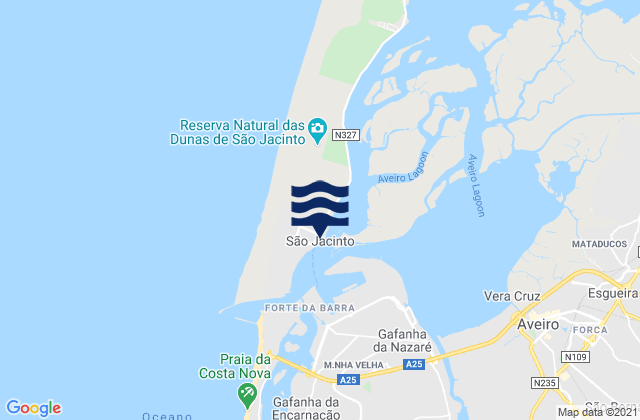 Mappa delle Getijden in Sao Jacinto, Portugal