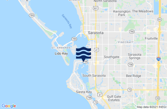 Mappa delle Getijden in Sarasota Bay south end bridge, United States