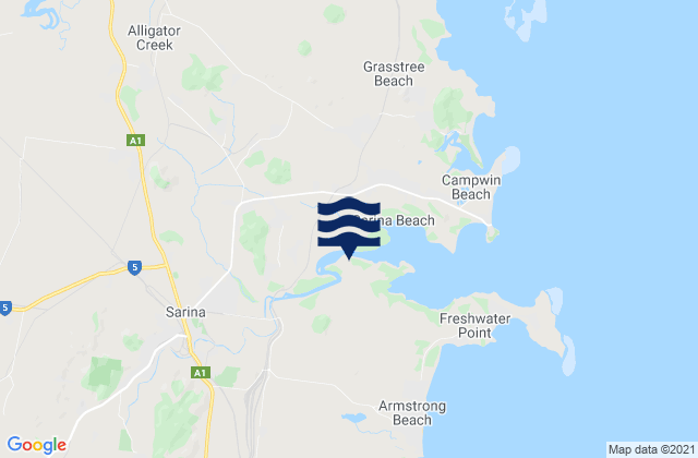 Mappa delle Getijden in Sarina, Australia