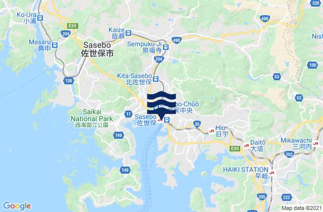 Mappa delle Getijden in Sasebo, Japan