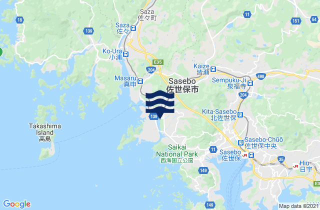 Mappa delle Getijden in Sasebo Shi, Japan