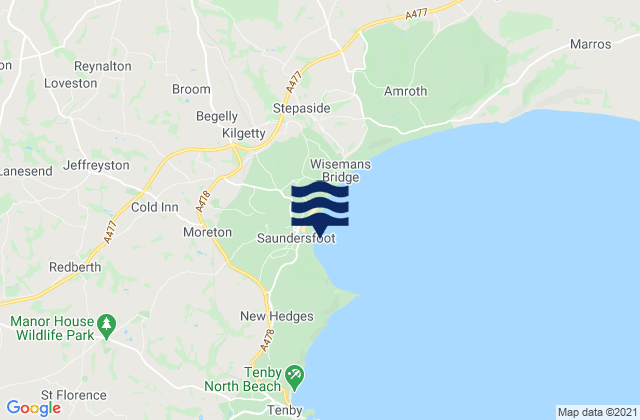 Mappa delle Getijden in Saundersfoot Bay, United Kingdom