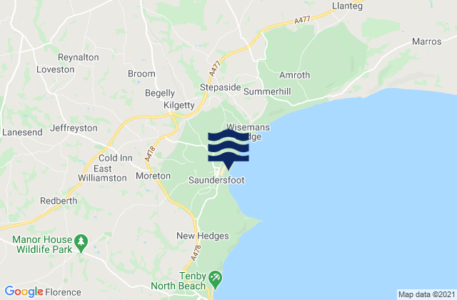 Mappa delle Getijden in Saundersfoot Beach, United Kingdom