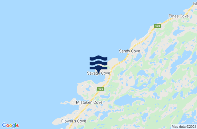 Mappa delle Getijden in Savage Cove, Canada