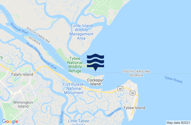Mappa delle Getijden in Savannah River Entrance (between jetties), United States