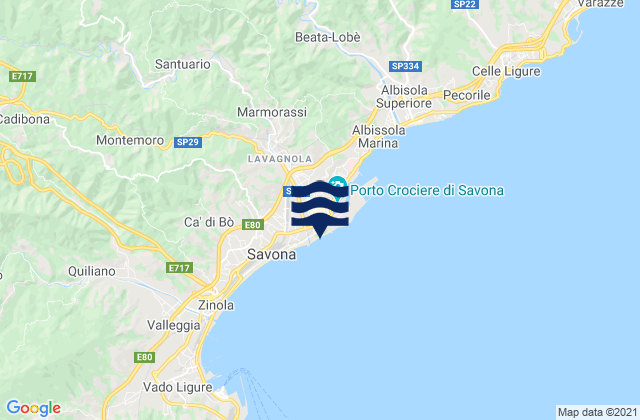 Mappa delle Getijden in Savona, Italy