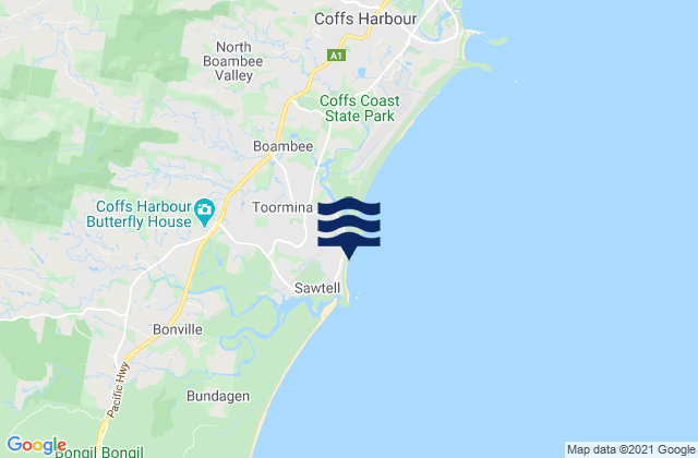Mappa delle Getijden in Sawtell, Australia