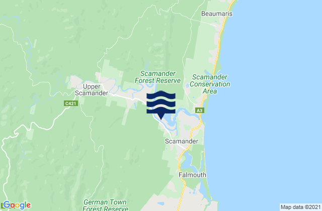 Mappa delle Getijden in Scamander Rivermouth, Australia